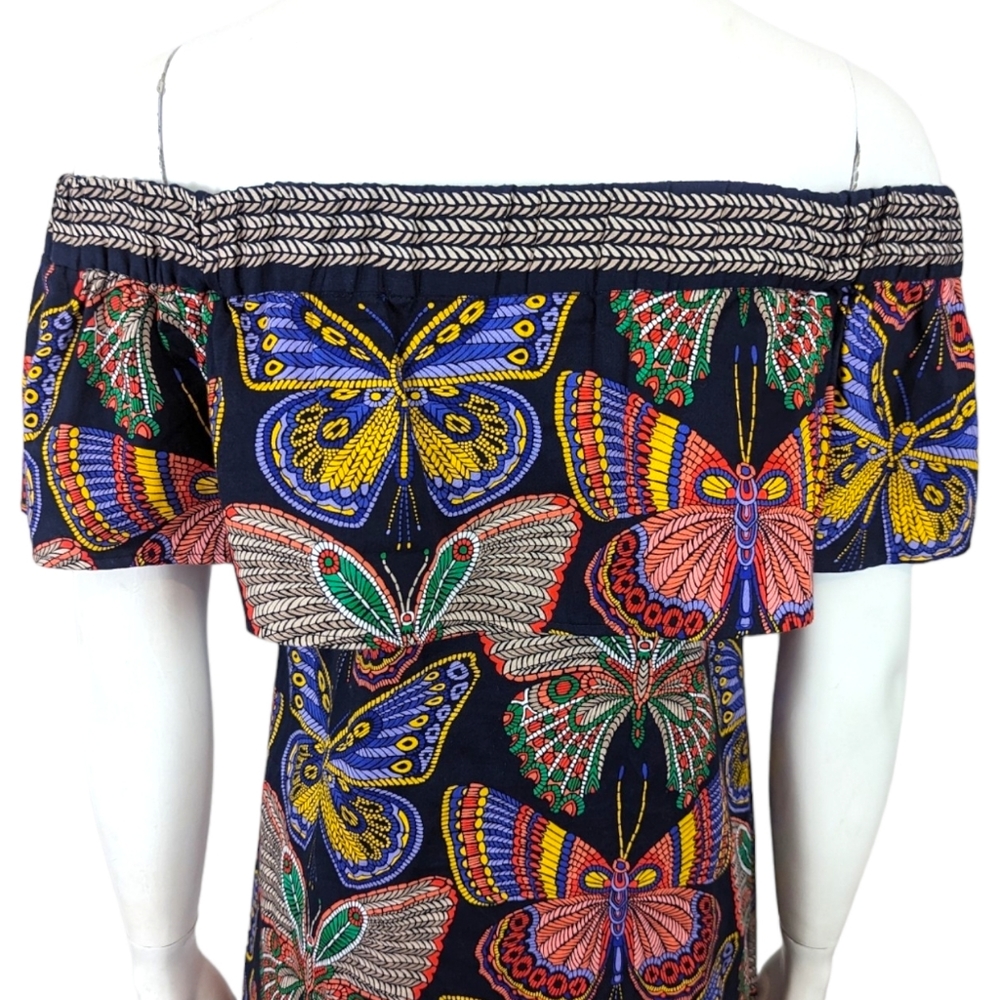 Trina Turk Welton Butterfly Off The Shoulder Dress Womens XS Black Shift Resort - Picture 3 of 12